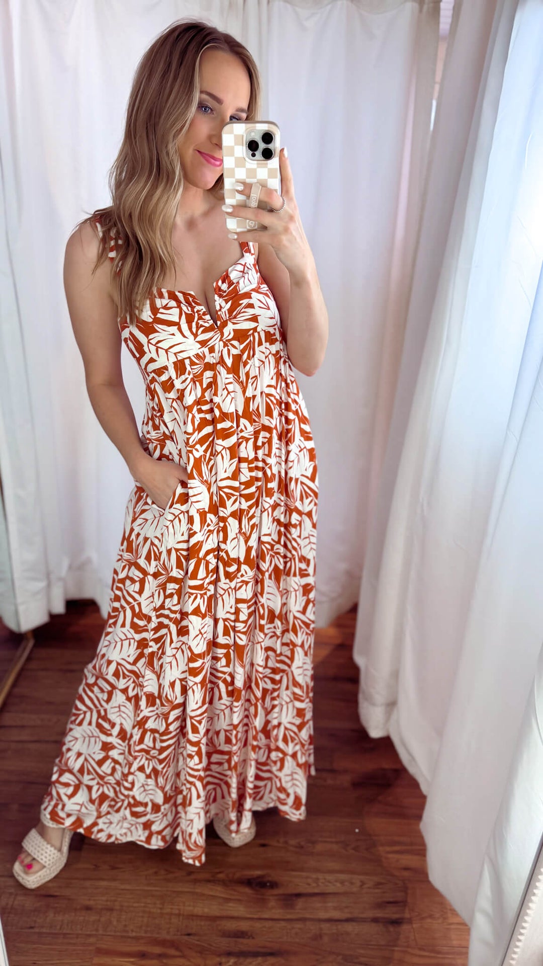 Rust Floral Midi Baby Doll Dress