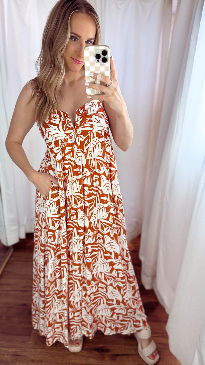 Rust Floral Midi Baby Doll Dress