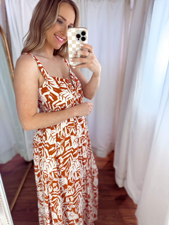 Rust Floral Midi Baby Doll Dress