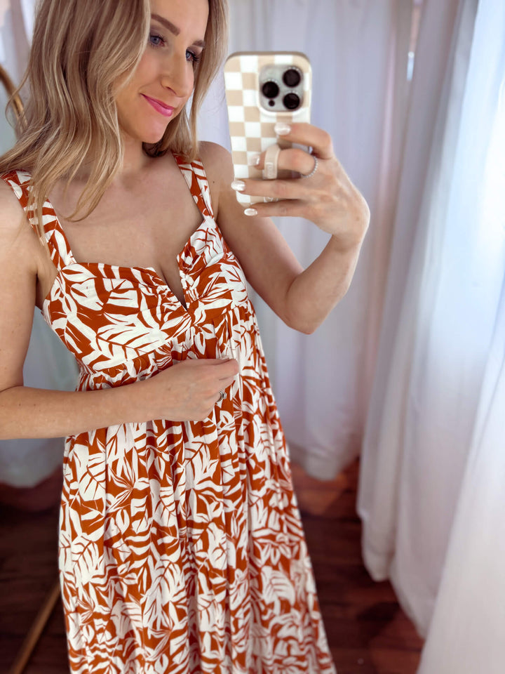 Rust Floral Midi Baby Doll Dress