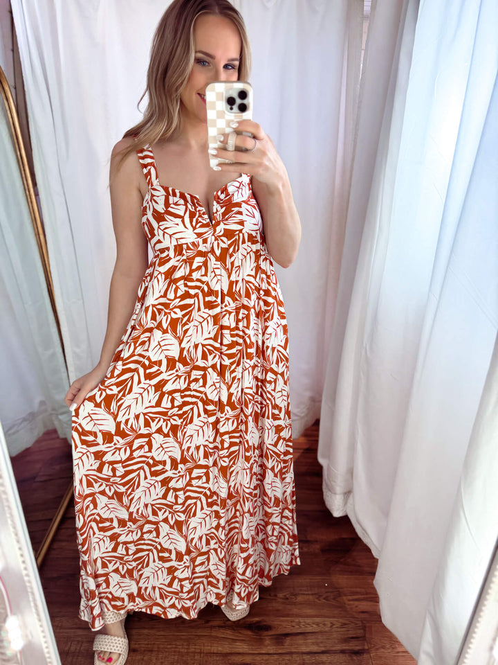 Rust Floral Midi Baby Doll Dress