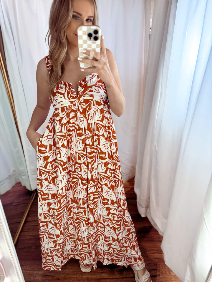 Rust Floral Midi Baby Doll Dress