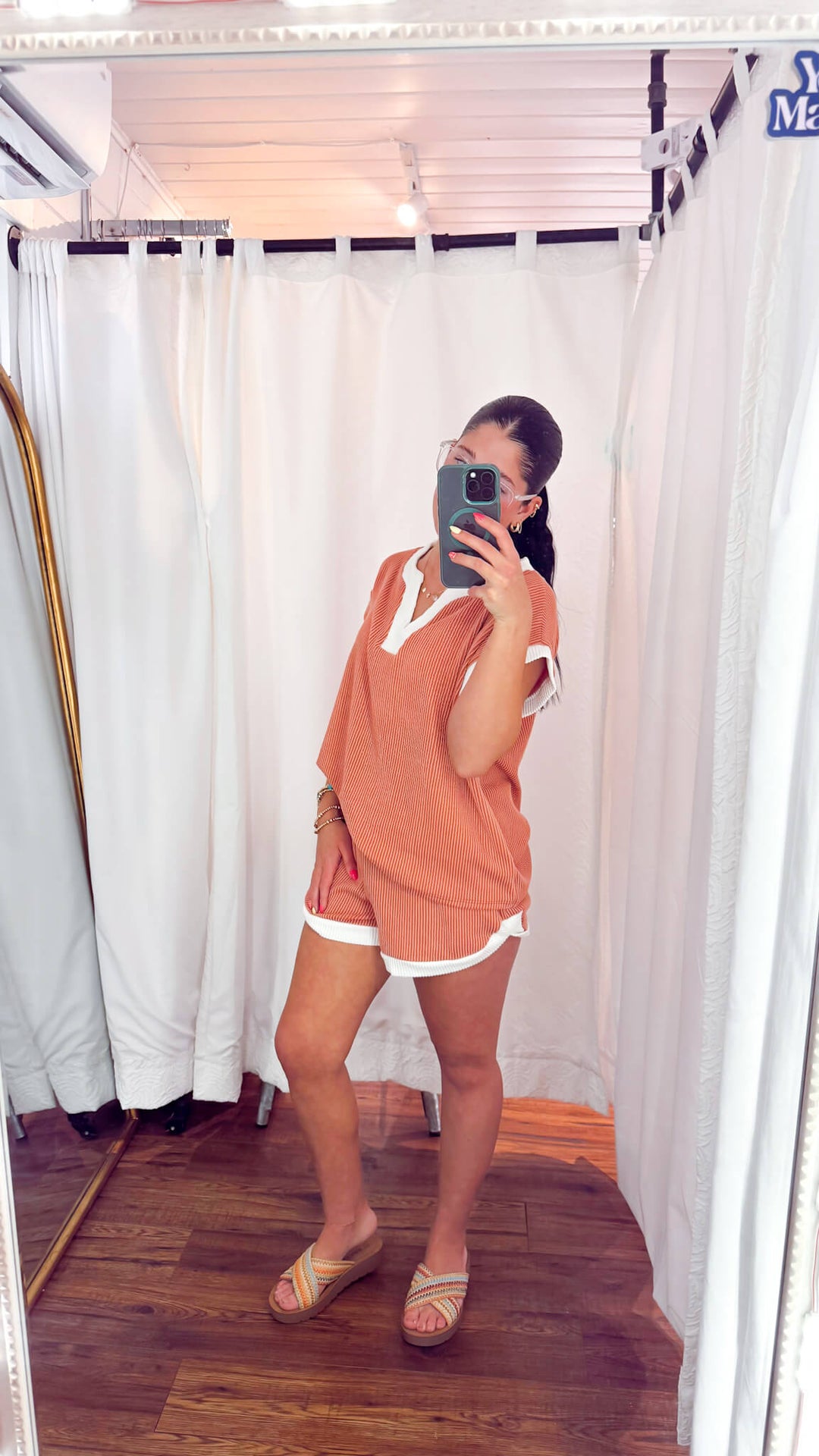 Salmon Contrast Trim Top
