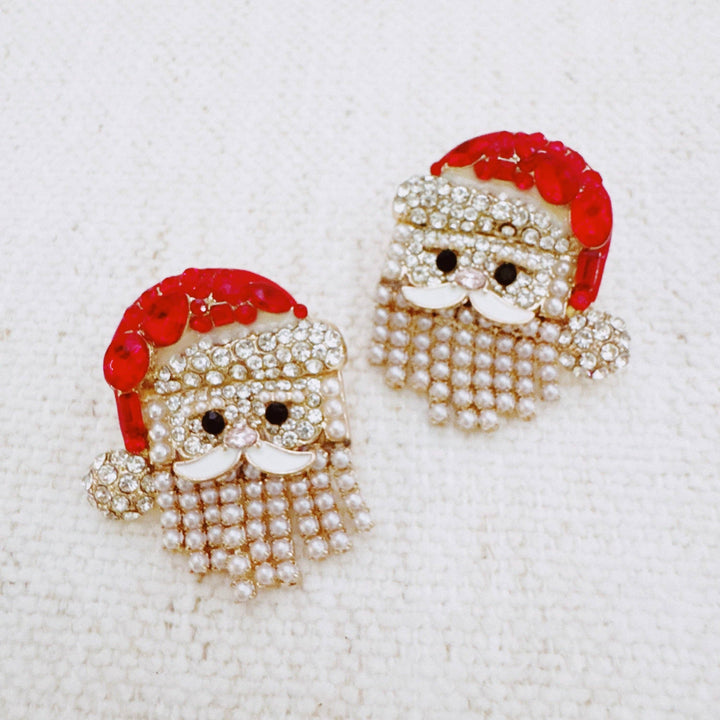 Santa Earrings with Pearl Drape Beard – Holiday Jewelry