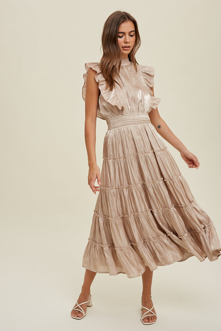 Champagne Cheers Organza Satin Midi Dress