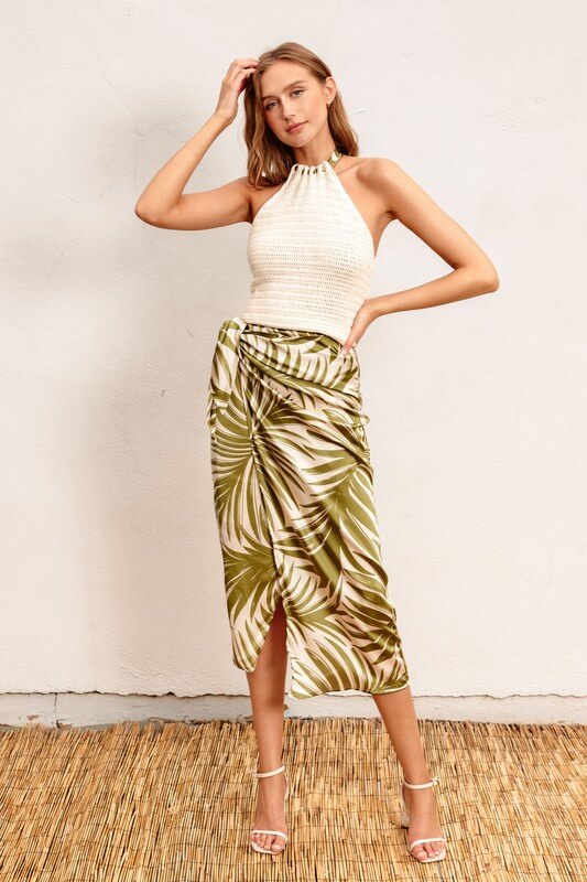 Palm Beach Satin Wrap Midi Skirt