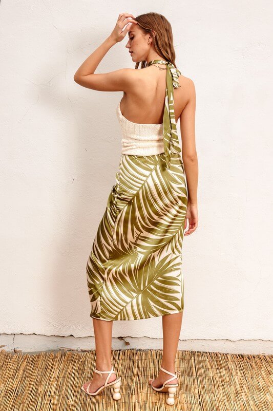 Palm Beach Satin Wrap Midi Skirt