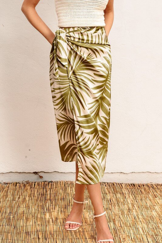 Palm Beach Satin Wrap Midi Skirt