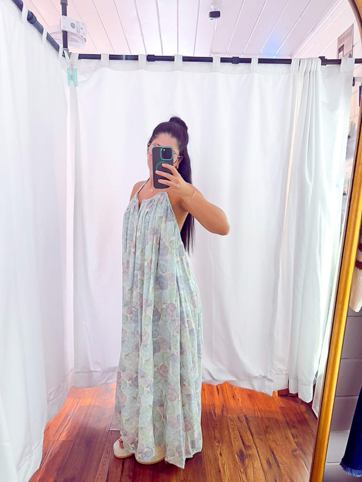 Seashell Sally Open Back Halter Midi Dress