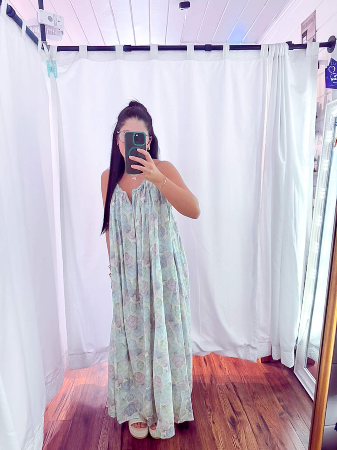 Seashell Sally Open Back Halter Midi Dress