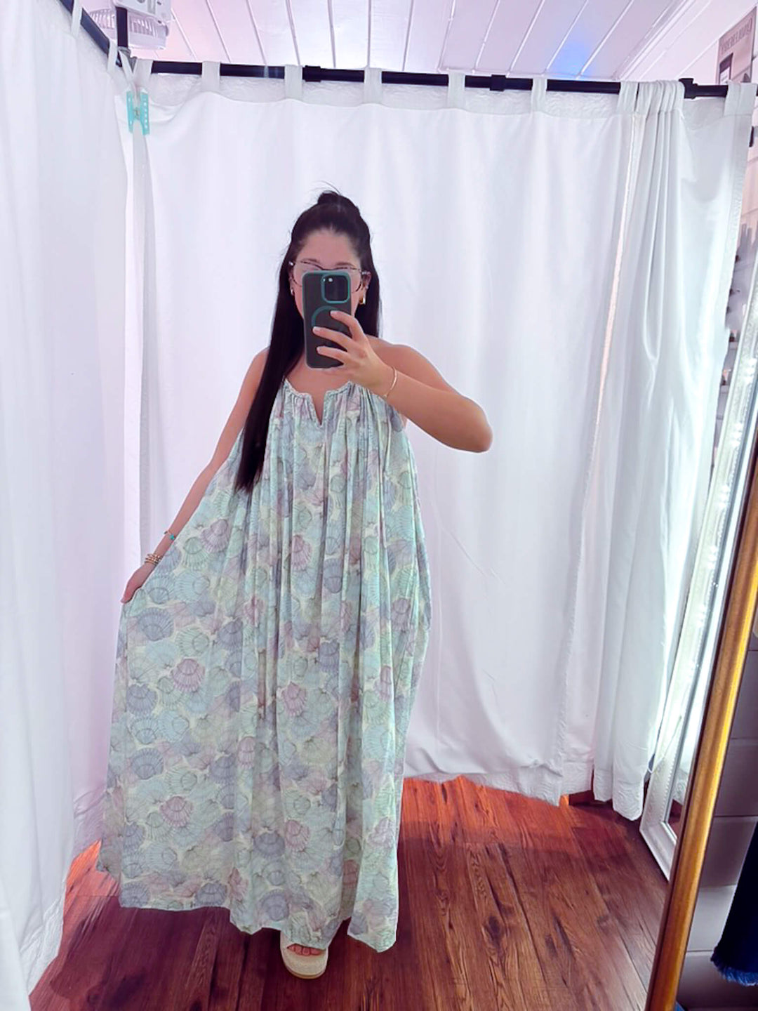 Seashell Sally Open Back Halter Midi Dress