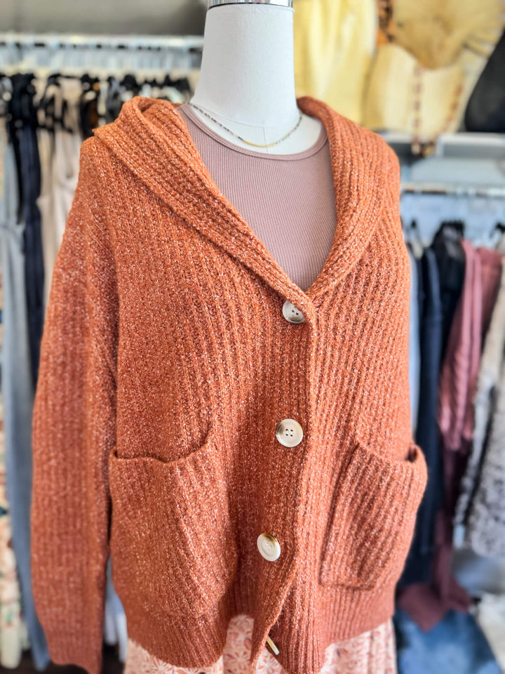 Rusty Button-Up Shawl Cardigan