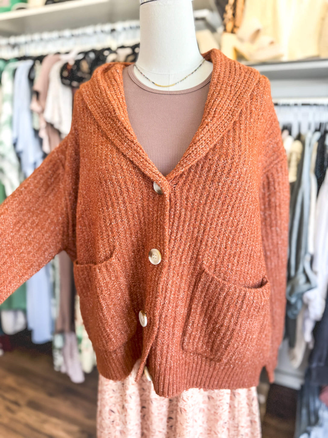 Rusty Button-Up Shawl Cardigan