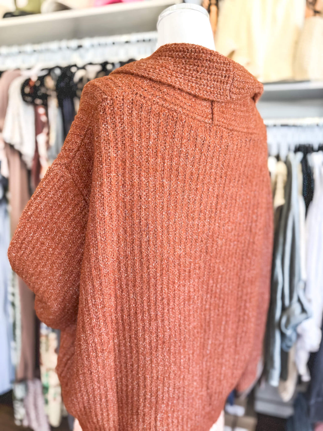 Rusty Button-Up Shawl Cardigan