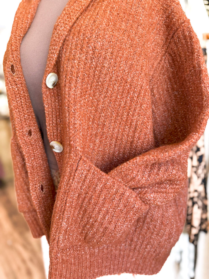 Rusty Button-Up Shawl Cardigan