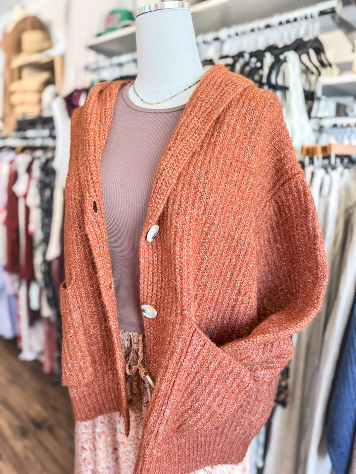 Rusty Button-Up Shawl Cardigan