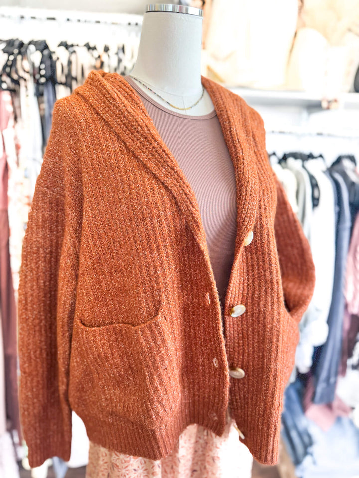 Rusty Button-Up Shawl Cardigan