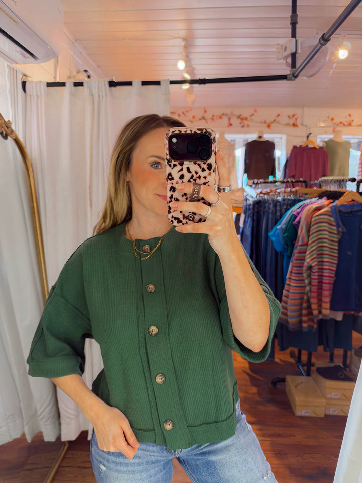 Waffle Knit Short Sleeve Cardigan