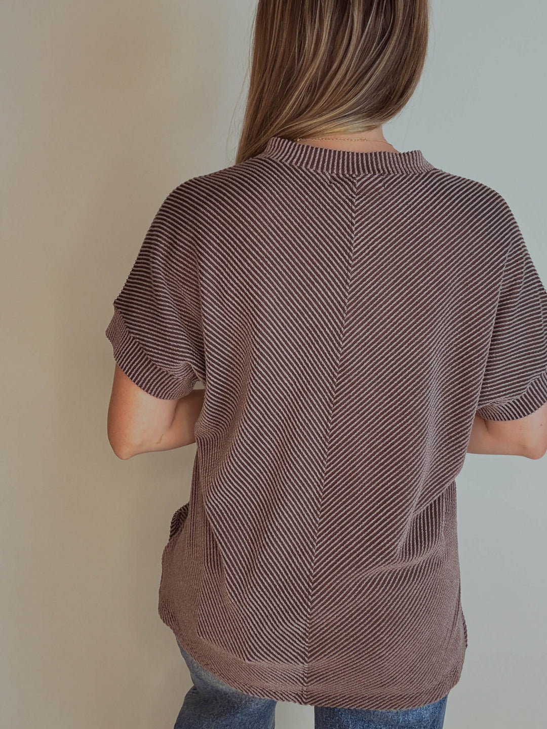 Brown Ribbed Short Sleeve Top