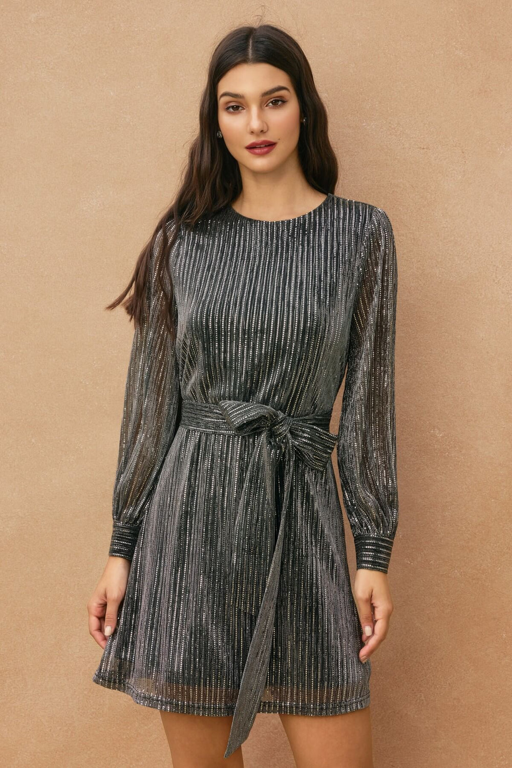 Denyce Waist Tie Mini Dress in Gunmetal - Size Medium, VICI Denyce Waist Tie Mini Dress in Gunmetal - Size Medium, VICI