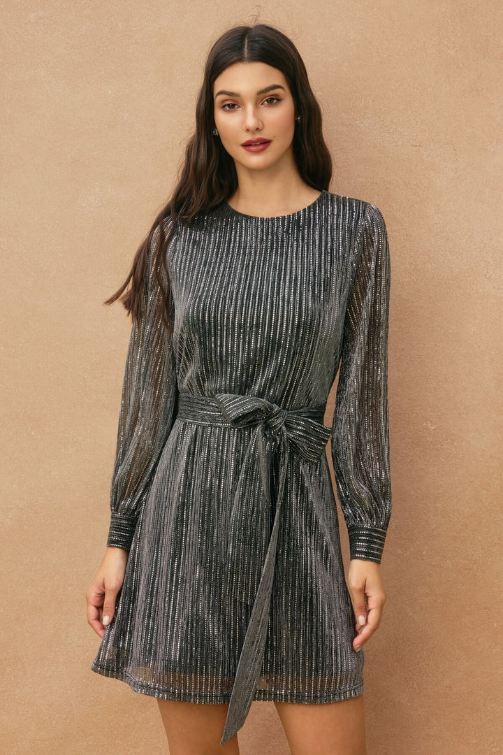 Denyce Waist Tie Mini Dress in Gunmetal - Size Medium, VICI Denyce Waist Tie Mini Dress in Gunmetal - Size Medium, VICI