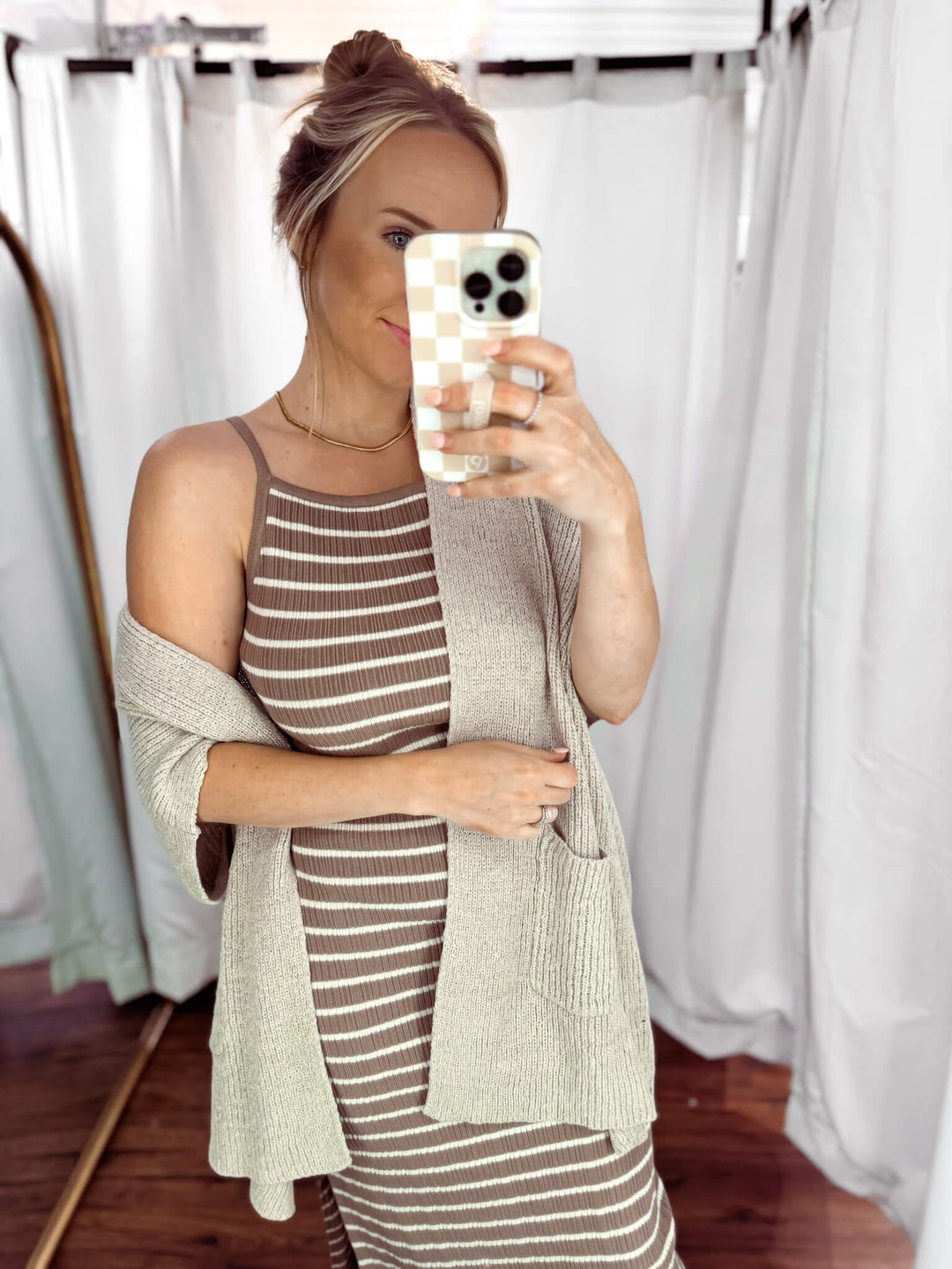 Casual Chic Ribbed Stripe Midi Dress