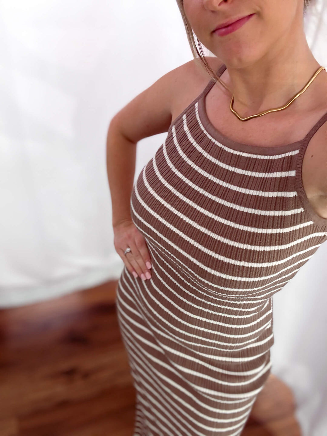 Casual Chic Ribbed Stripe Midi Dress