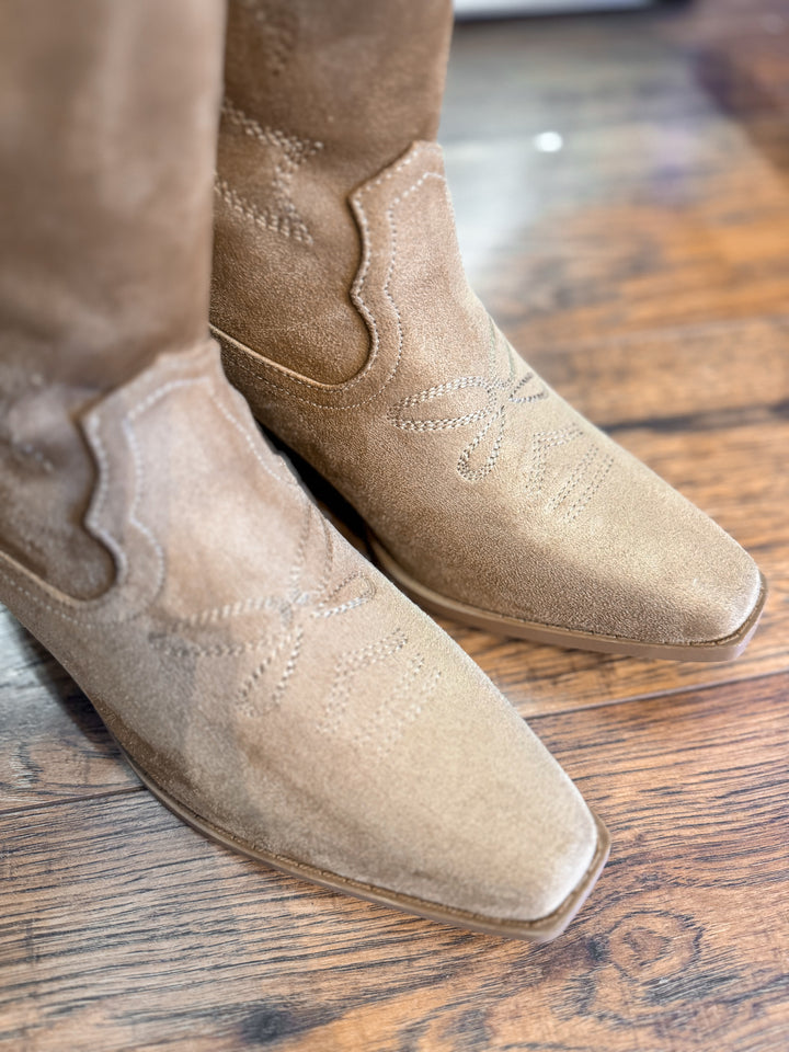 Zahara Embroidered Suede Tall Western Boots