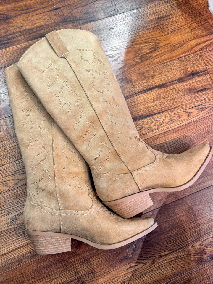 Zahara Embroidered Suede Tall Western Boots