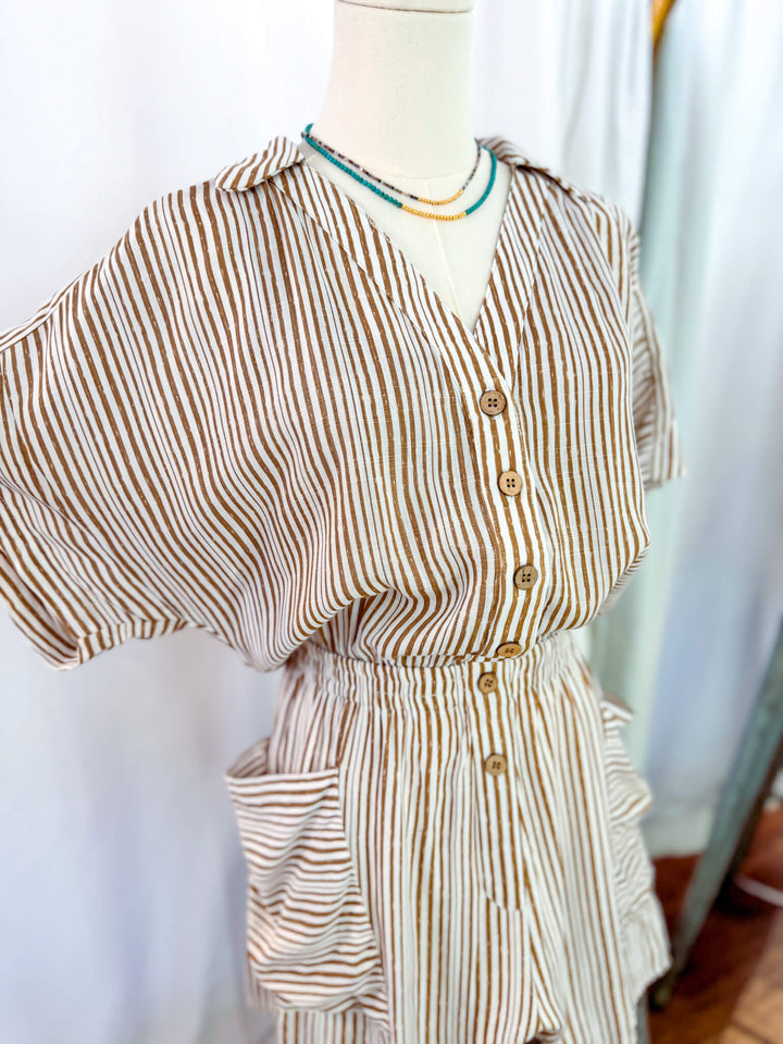 Sonya Cotton Striped Pocketed Romper