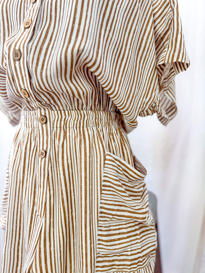 Sonya Cotton Striped Pocketed Romper