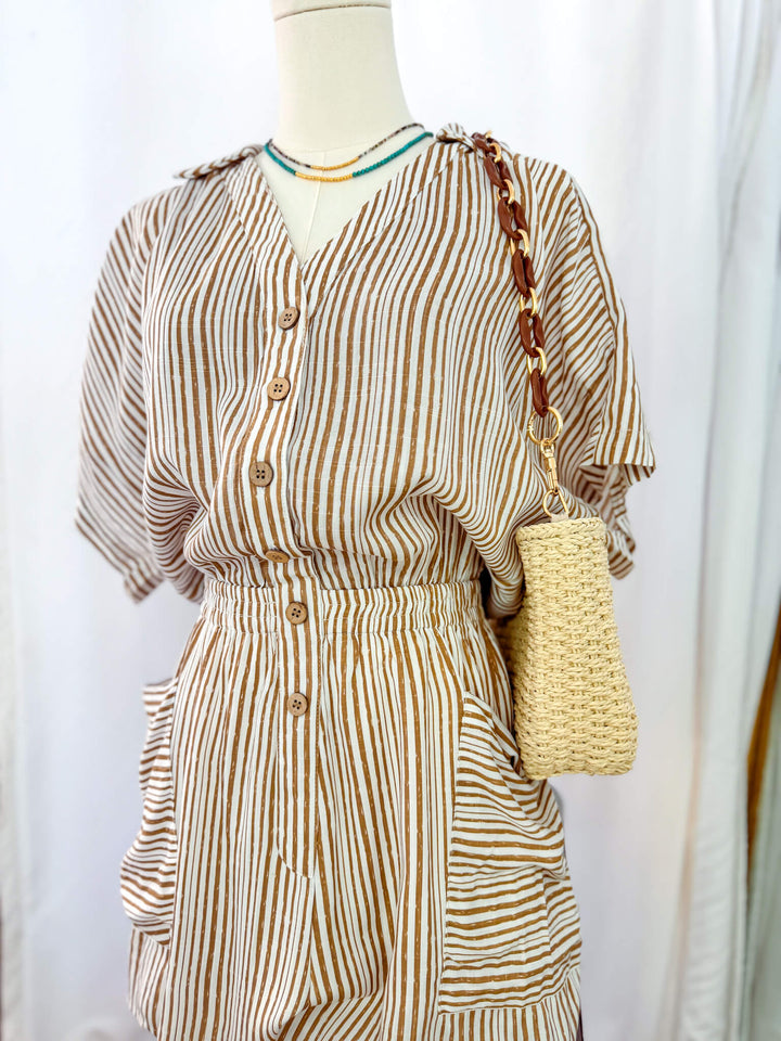 Sonya Cotton Striped Pocketed Romper