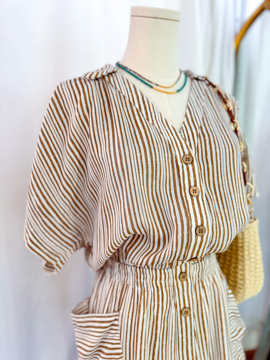 Sonya Cotton Striped Pocketed Romper