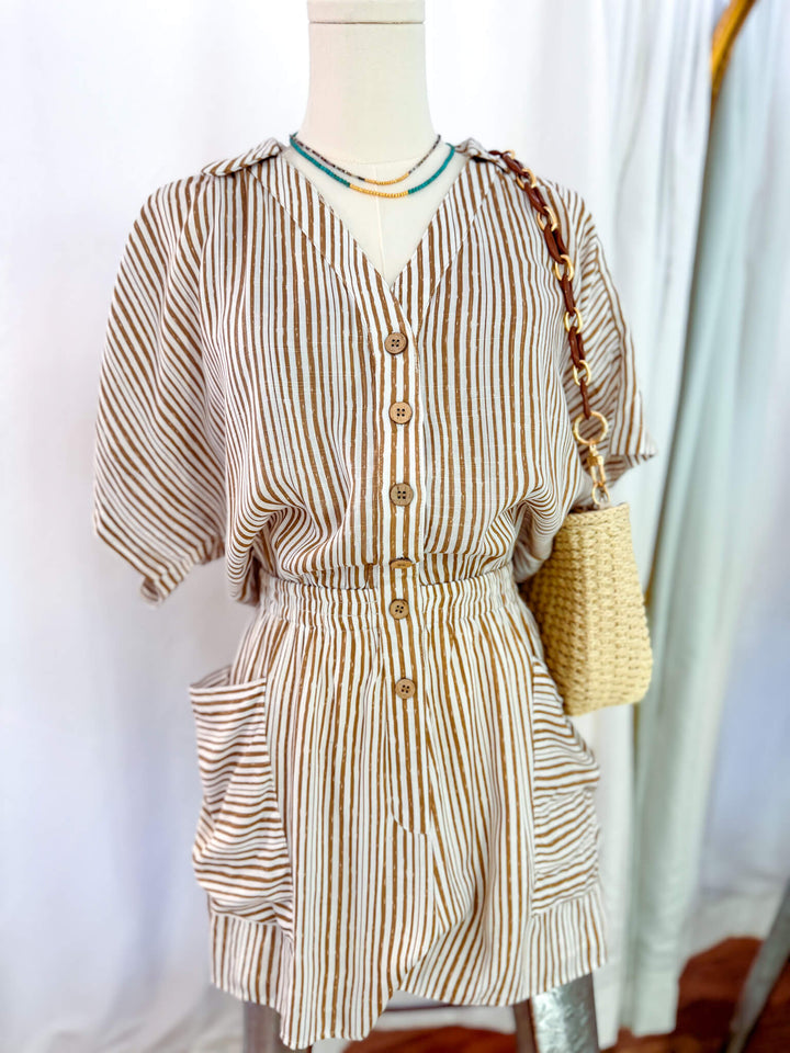 Sonya Cotton Striped Pocketed Romper