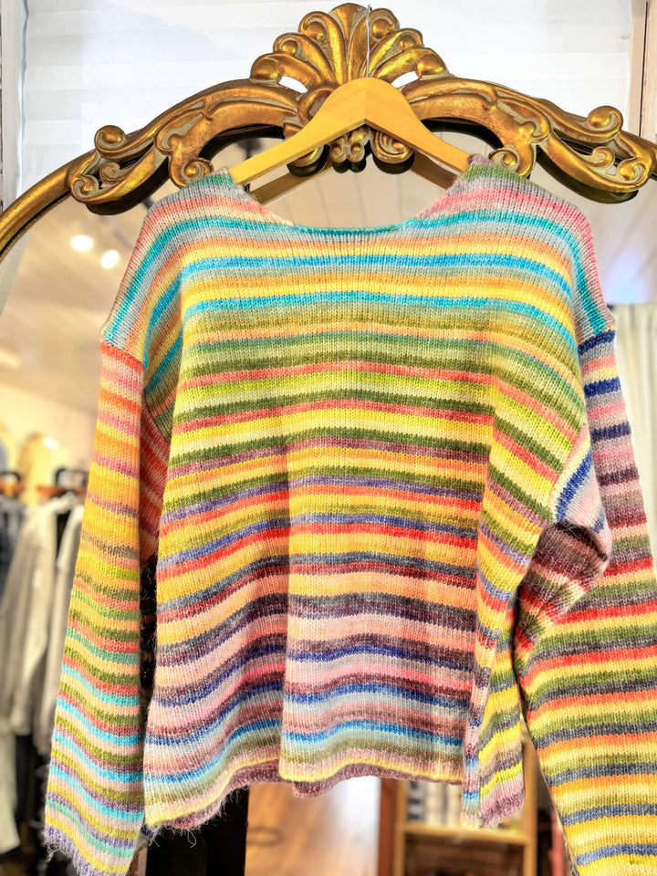 Retro Rainbow Knit Striped Sweater