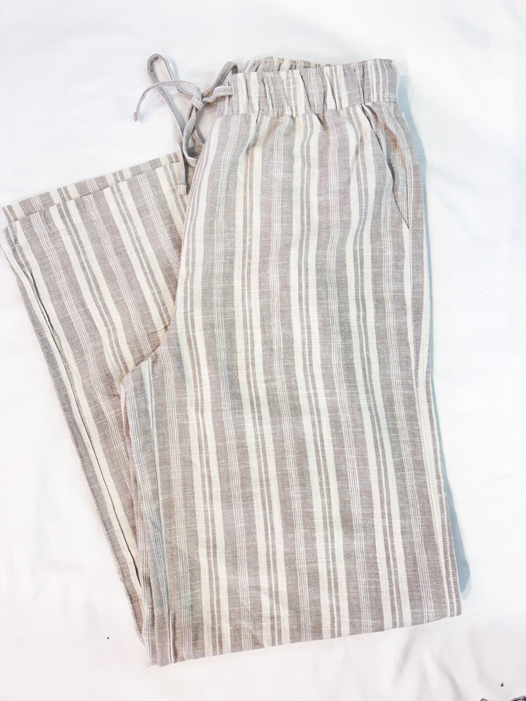 Greige Striped Linen Pants
