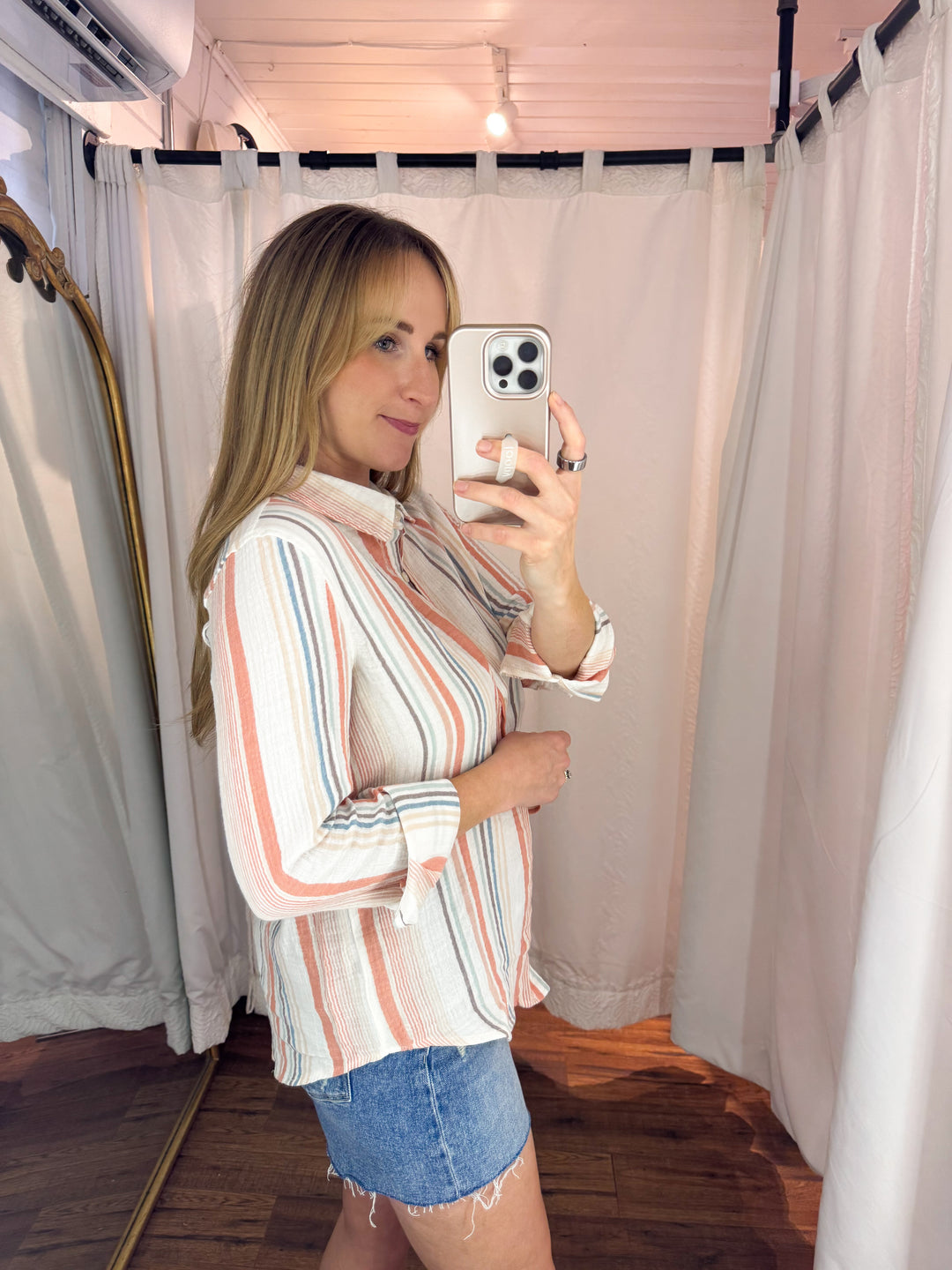Sunset Stripe Gauzy Button-up Shirt