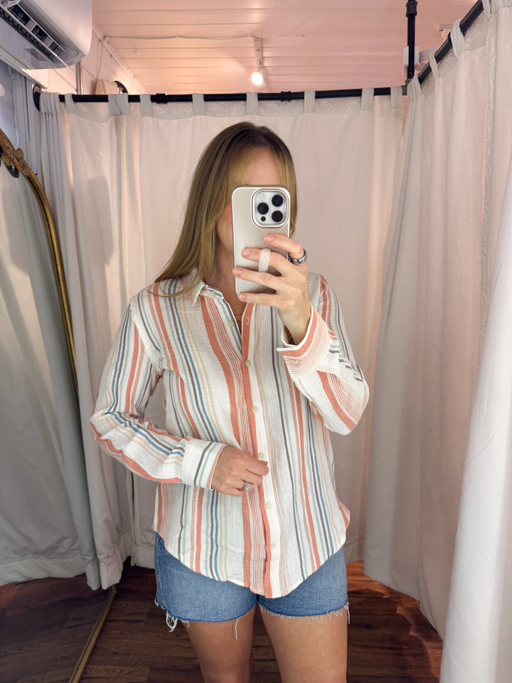 Sunset Stripe Gauzy Button-up Shirt
