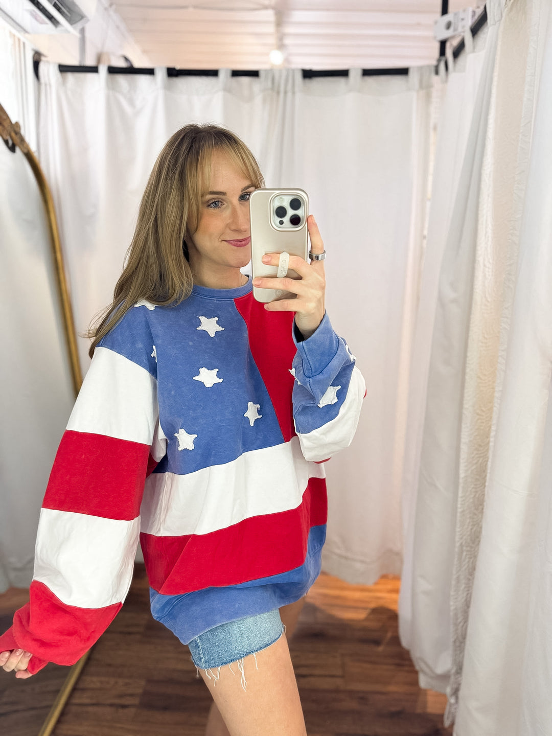 Oversized Mineral Wash American Flag Top