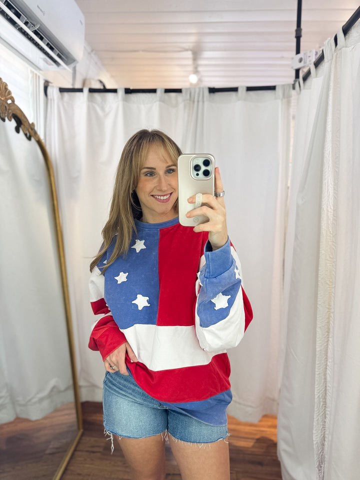 Oversized Mineral Wash American Flag Top