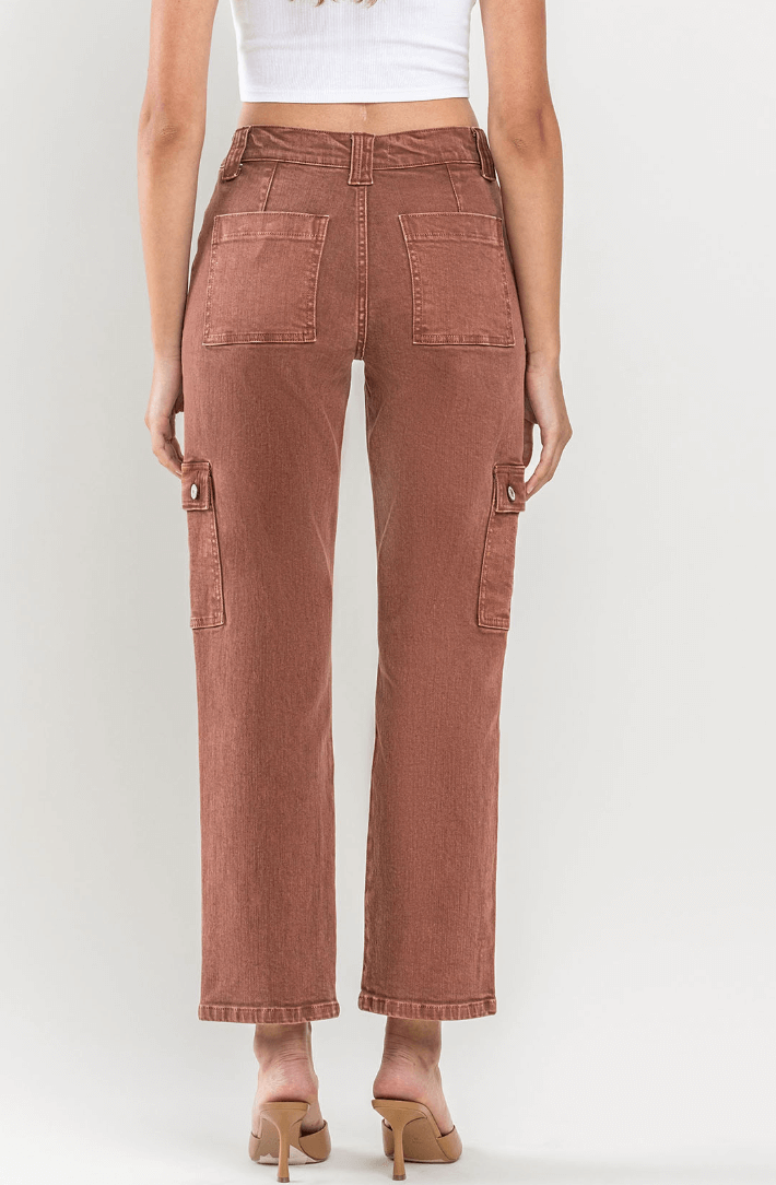 Red Brick High Rise Straight Cargo Jeans