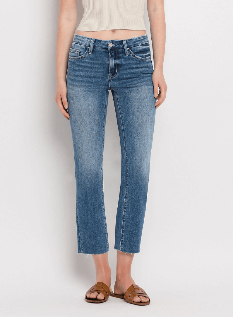 Carlene Mid Rise Crop Slim Straight Jeans