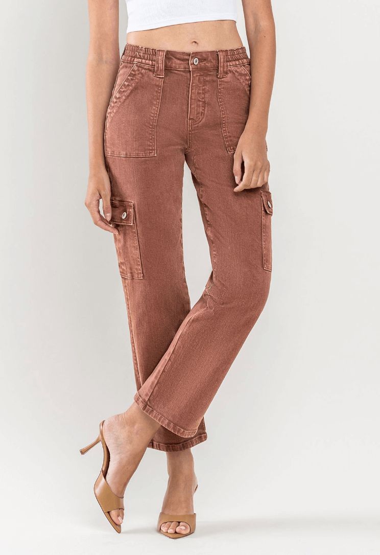 Red Brick High Rise Straight Cargo Jeans