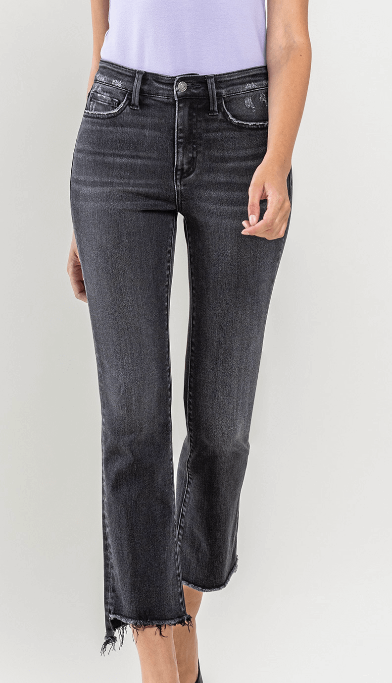 Black High Rise Crop Flare Jeans