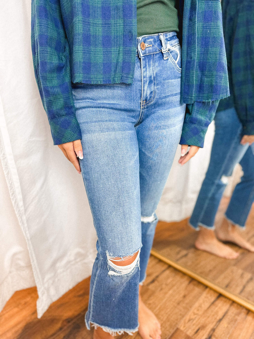 Mid Rise Ankle Mini Flare Jean