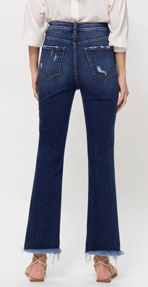 Bella High Rise Frayed Hem Ankle Flare Jeans