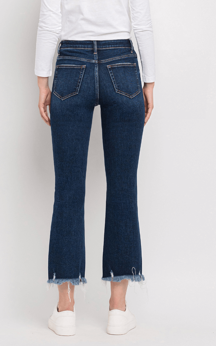 Finer High Rise Crossover Waistband Kick Flare Jeans