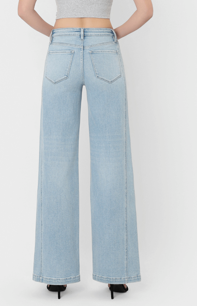 High Rise Light Wash Side Panel Wide Leg Jeans