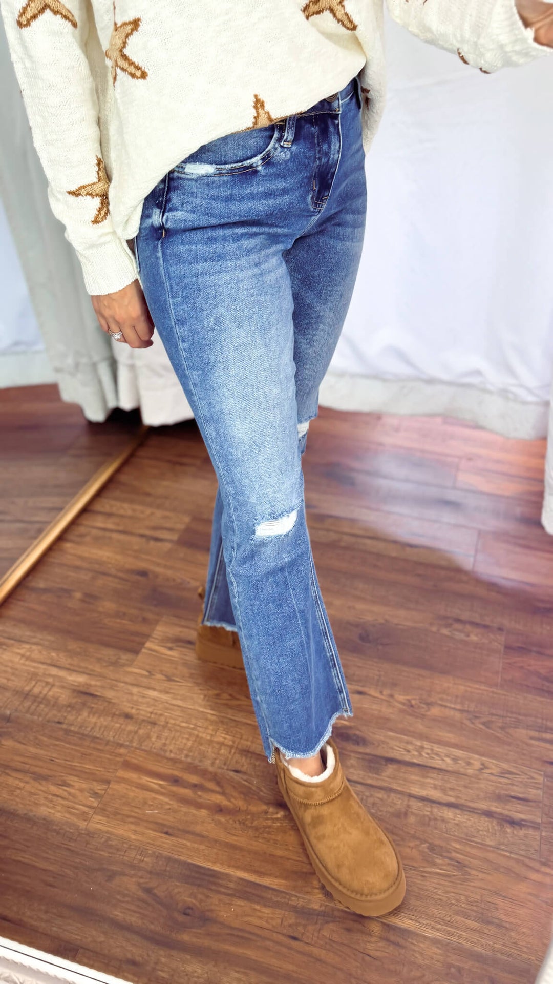 Alison Mid Rise Step Hem Ankle Kick Flare Jeans