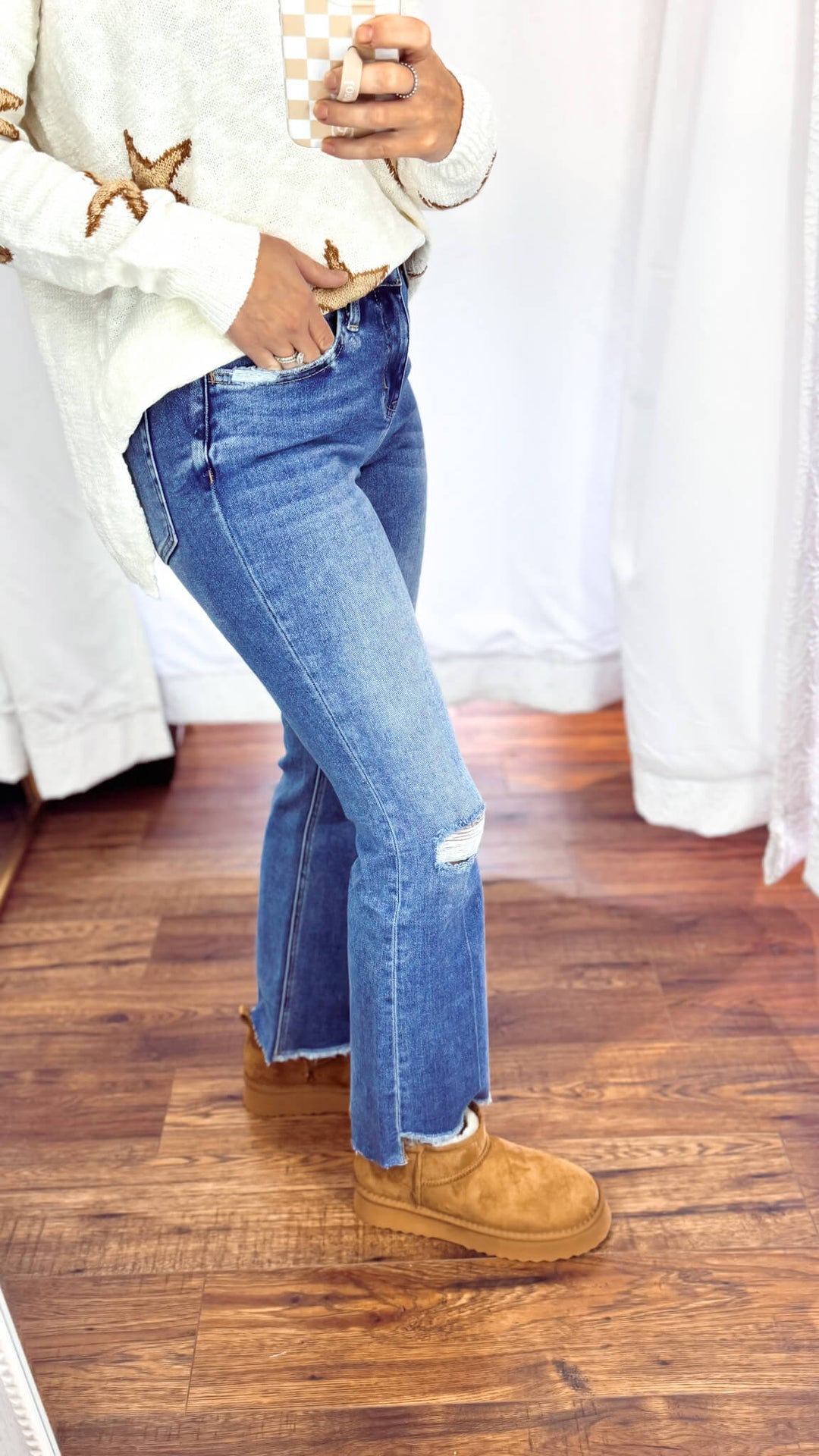 Alison Mid Rise Step Hem Ankle Kick Flare Jeans